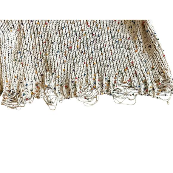 Adora Sweater SZ Med Distressed Rag Multicolor Pom Pom's Oversized Crop Chunky - Picture 4 of 7